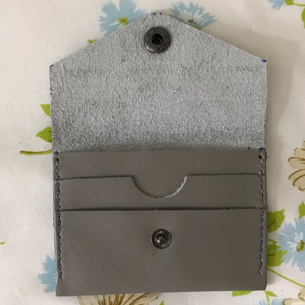 Handmade Gray Leather Wallet Card Holder